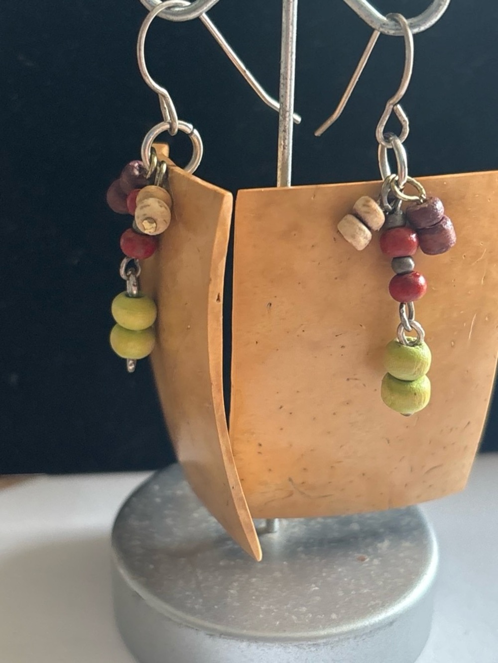 Handcrafted Coconut & Wooden Bead Earrings 925 wires